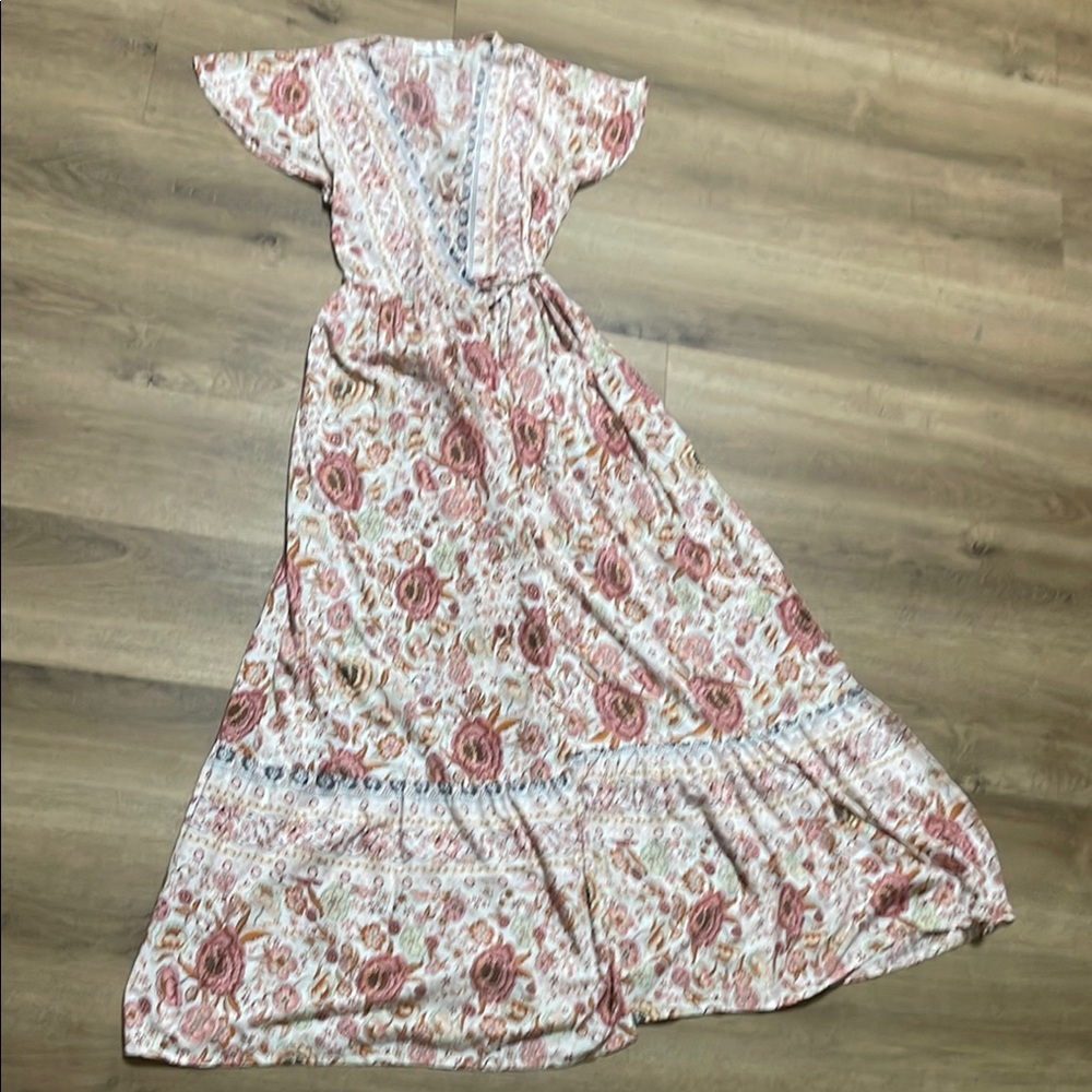 Floral Maxi Dress with Pink and Cream Pattern